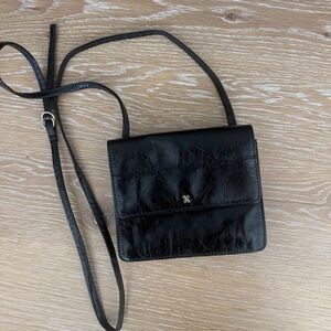 HOBO Black Leather Crossbody with Gold Detail
